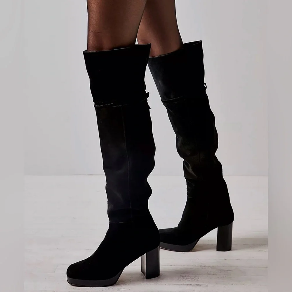 Free People Black Suede NWOT Echo Platform‎ Over The Knee Boot Size 9.5